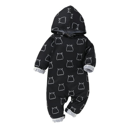 

KIMI BEAR Newborn Baby Boys Rompers 9 Months Newborn Boy Autumn Bodysuits 12 Months Newborn Boy Cute Cartoon Print Hooded Long Sleeve Jumpsuits Black