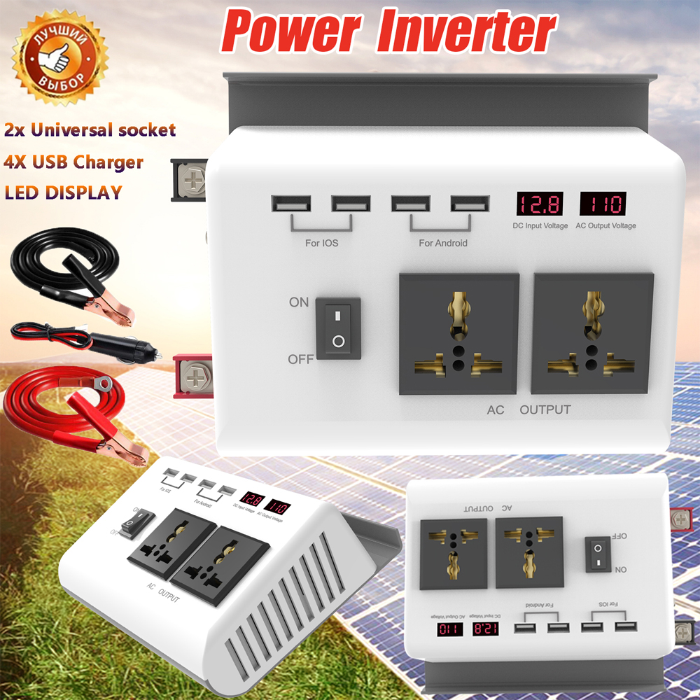 Power Inverter 300W 12V DC to 120V/110V AC with USB Charging Ports and 2 AC Outlets