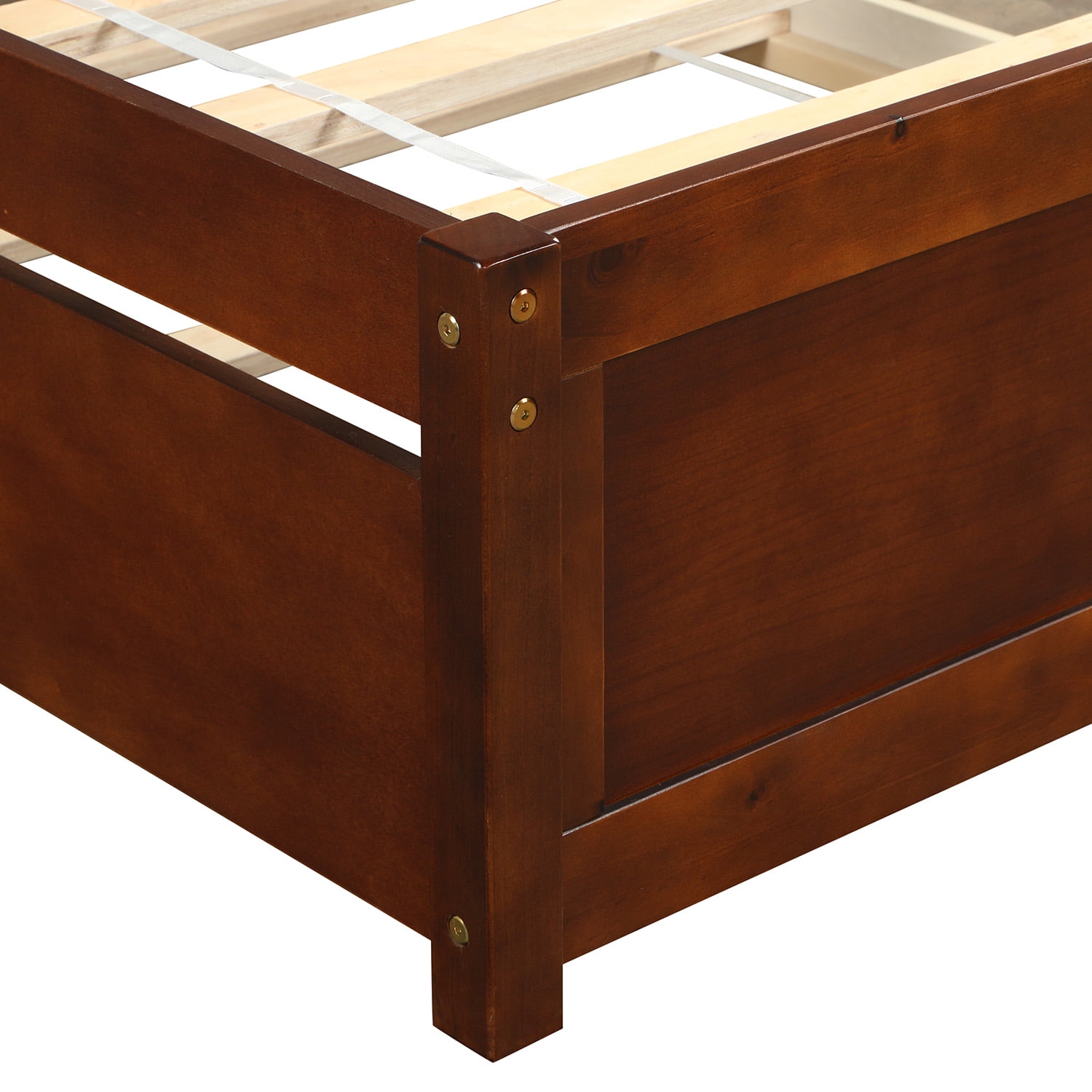 Holaki Twin Size Wood Bed with Trundle and Slatted Headboard for Kids, Walnut