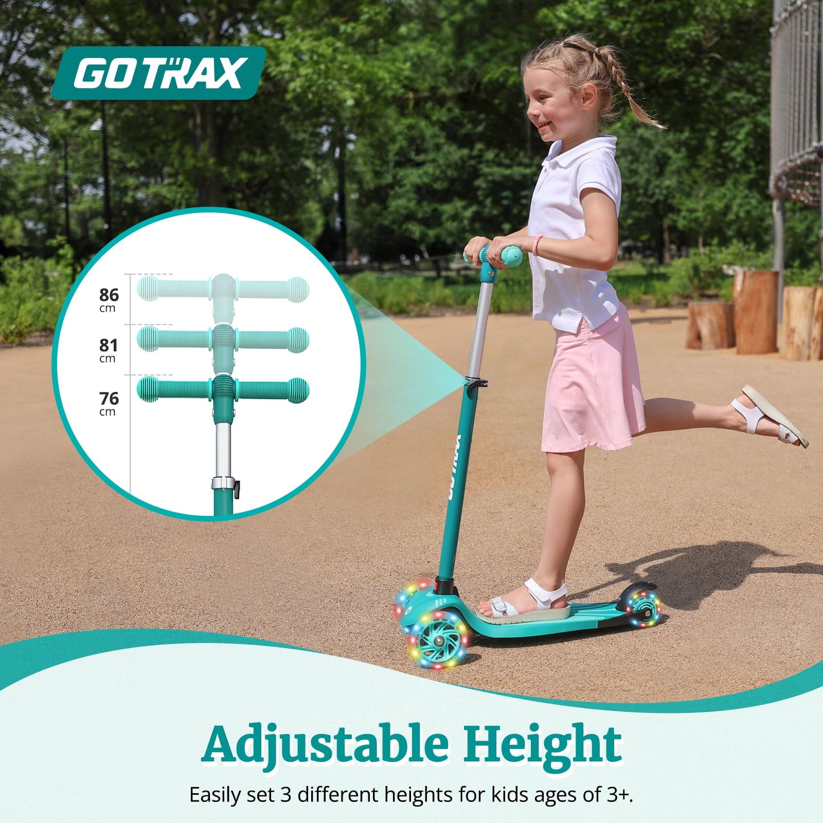 Gotrax KS1 3-Wheel Kids Kick Scooter with LED Light Wheels