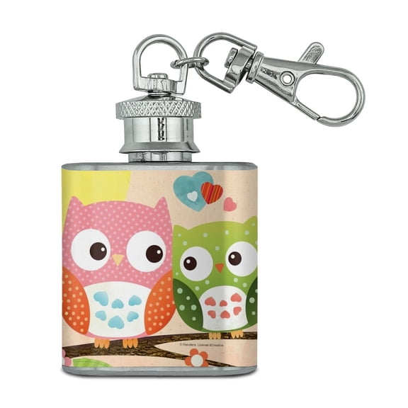 Owl BFFs Best Friends Couple Love Stainless Steel 1oz Mini Flask Key Chain