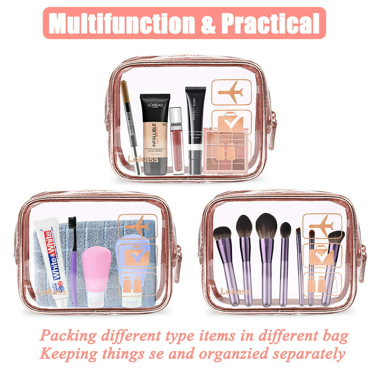 3pcs/set Clear Toiletry Bag Quart Size Bag Travel Makeup Cosmetic