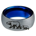 thumbnail image 2 of Tungsten Adult Bear Cub Following Walking Band Ring 8mm Men Women Comfort Fit Blue Dome Brushed Gray Polished, 2 of 4