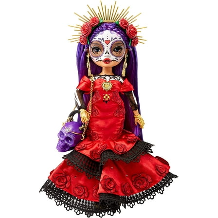 Rainbow High 2022 Celebration Edition Día De Los Muertos Maria Garcia Fashion Collector Doll 11 in. Celebratory Face Painting & Calavera Purse. Light Up Display & Premium Accessories. Great Gift
