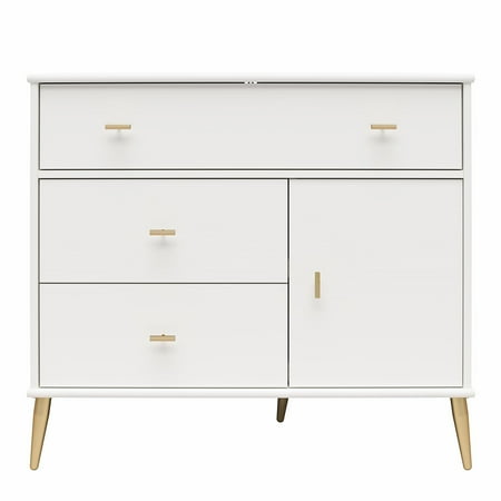 UPC: 0029986253002 | Little Seeds Valentina Asymmetrical 3 Drawer / 1 Door Convertible Dresser White