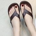 thumbnail image 5 of Women's Leather Thong Flip Flops Wide Width Friendly Non Slip Flat Slippers Lightweight Open Toe Soft Cushioned Sole Casual Summer Beach Outdoor Walking Slides, 5 of 10