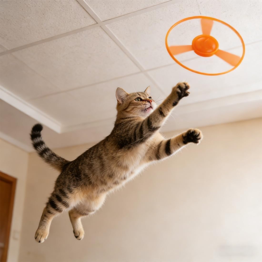 Flying Propeller Cat Toy Launcher - Interactive Chase Toy with Colorful Propeller Set, Indoor/Outdoor Play for Kitten Chasing, Pouncing & Hunting Training