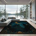 thumbnail image 2 of ODIKA 6'x9' Ultra-Soft Area Rug, Midnight Blue Gold Gothic Moon Scene Intricate Nighttime Castle and Cat Design Washable, Bare feet friendly, Silk-Touch for Guest Room, Bedroom, 2 of 7
