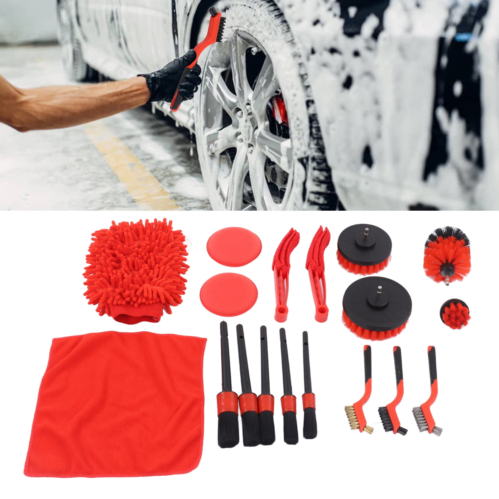 Riousery 18-Piece Car Cleaning Tools Kit Detailing Brush Set for Universal Vehicles Dashboard, Interior, Exterior Air Vents & Wheels (13.39 inches / 34 cm)