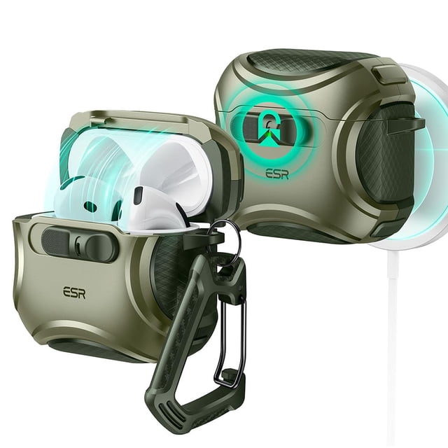 Funda para AirPods 4 ESR HaloLock a prueba de caídas, color verde militar