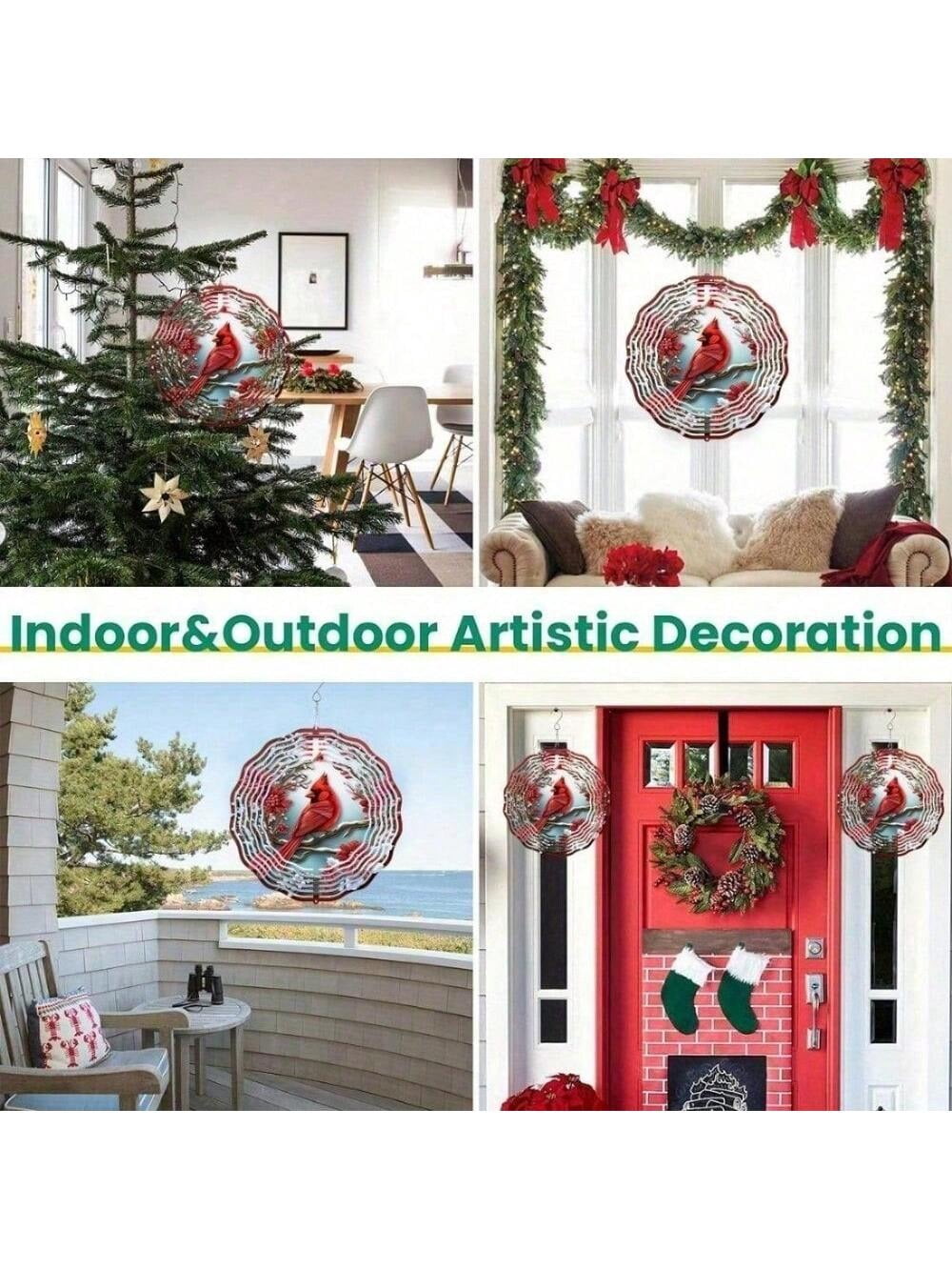 Vibrant Red Cardinal Wind Spinner & Mandala Wind Chime - Outdoor Metal Hanging Decor for Garden Patio
