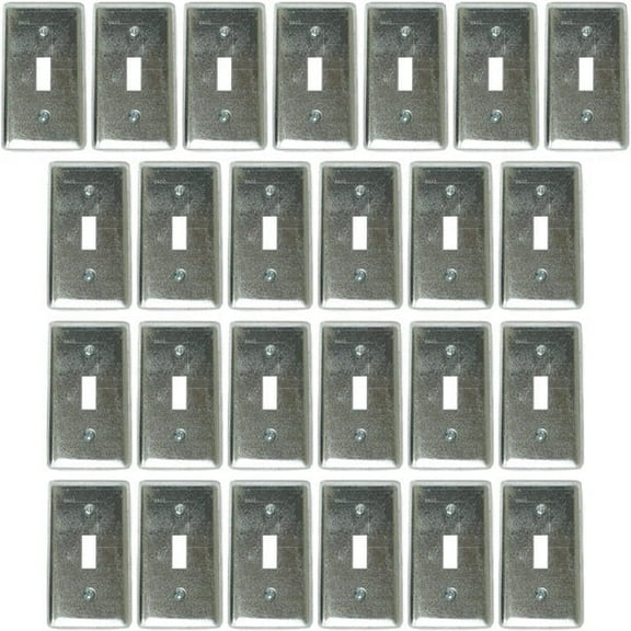 Case of 25 - RACO 4" X 2" One Device Toggle Switch Cover Plate - Galvanized Steel Silver (865)