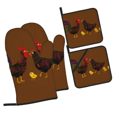 

Tebeau Chicken Farm Animal Print 4 Pcs Oven Mitts and Pot Holders 500°F High Heat Resistant Kitchen Oven Mitts with Pot holders Long Oven Mitts for Baking and Cooking