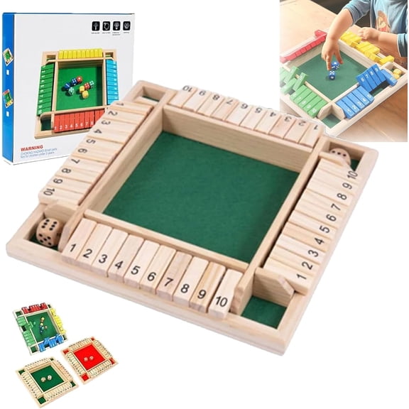 Shut The Box Game, Shut The Box Game Wooden Board for 4 Players, Drinking Game Party Board Game Gift for Friends or Family (Green)