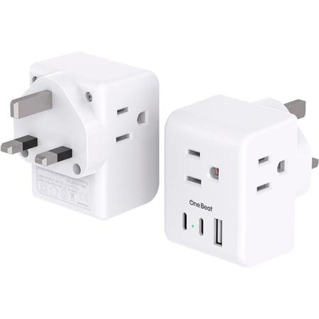 2 Pack US to UK Ireland Travel Plug Adapter, Type G Power Adapter with 3 Outlets USB Ports(2 C), European for USA England London Scotland British Qatar Irish HongKong