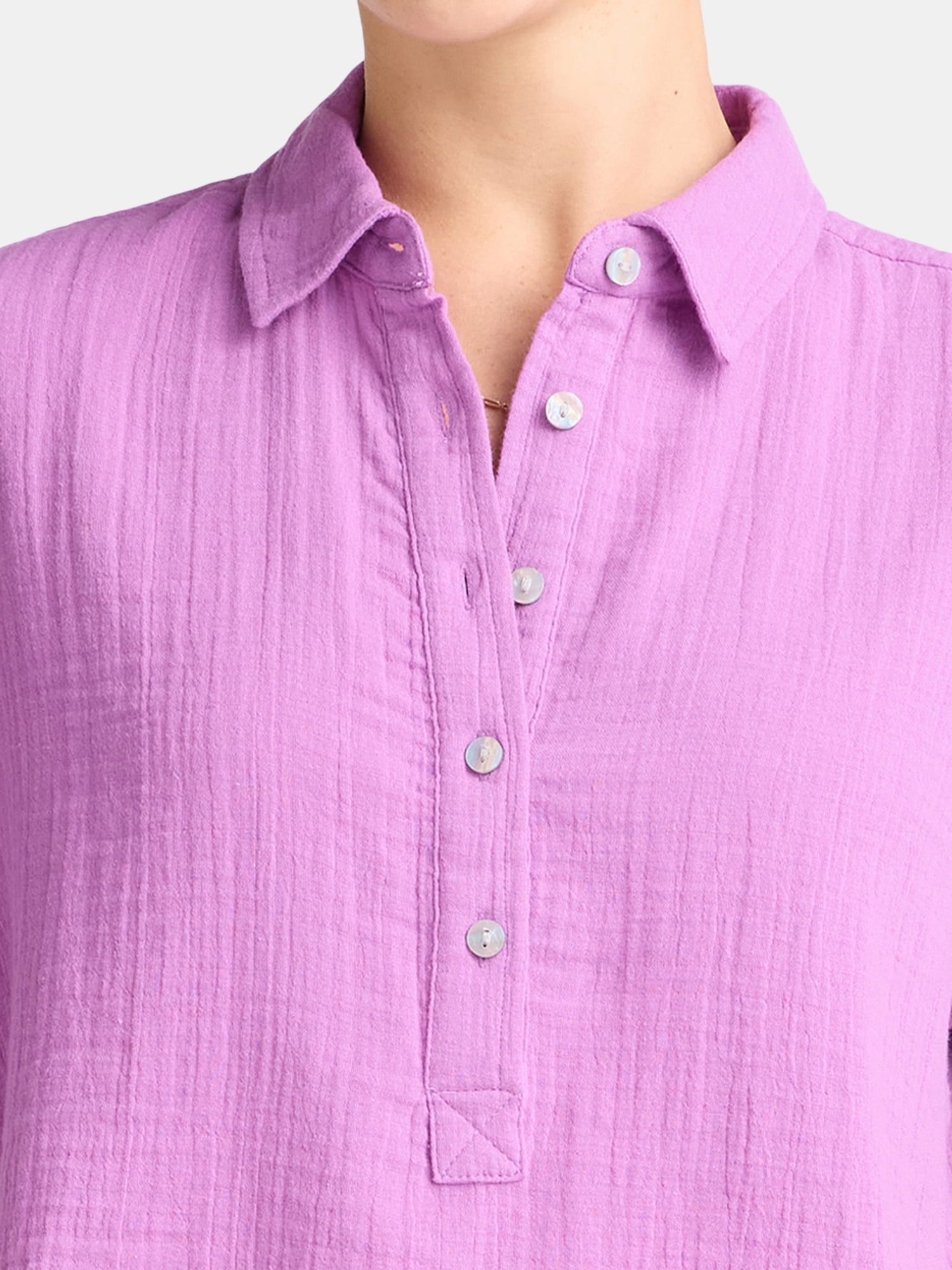 Time and Tru Women's Cotton Double Cloth Cropped Shirt, Size XS-XXXL