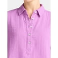 thumbnail image 4 of Time and Tru Women's Cotton Double Cloth Cropped Shirt, Size XS-XXXL, 4 of 5