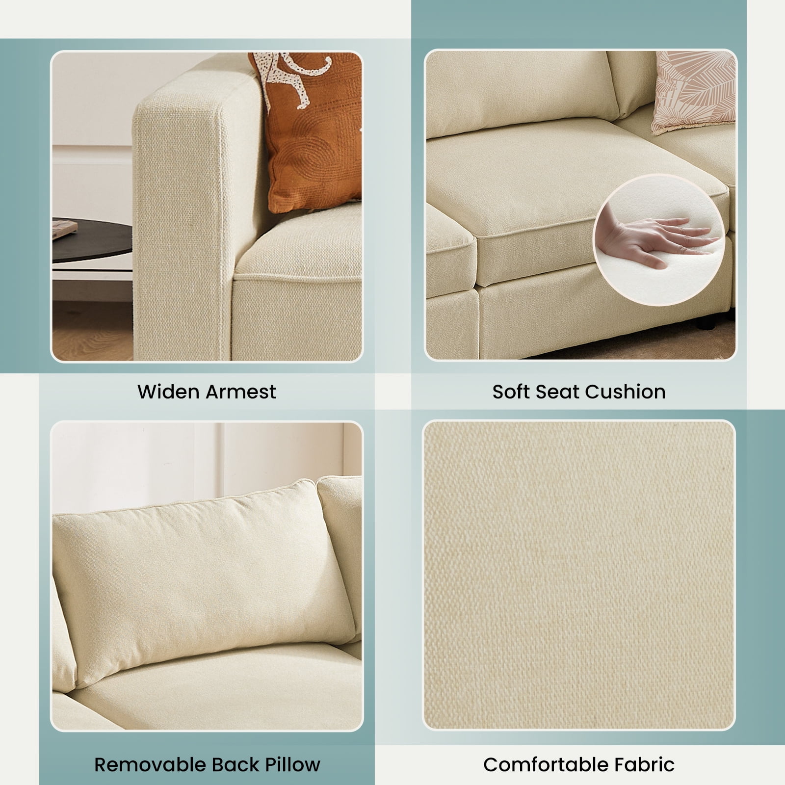 GIANNA Modern Sectional Sofa with 8 Seats 6 Backs, L-Shaped Sofa Set with Storage for Living Room, Beige