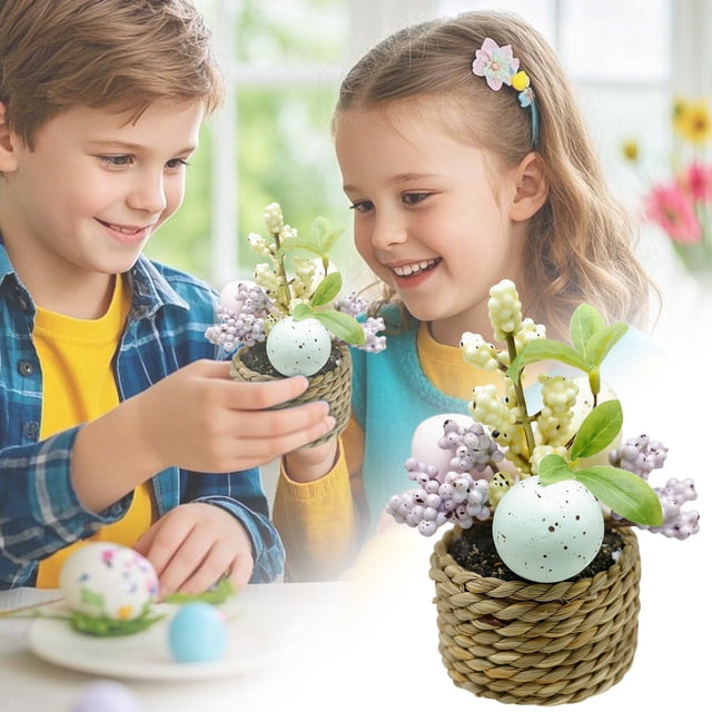 Easter Table Decor Colorful Speckled Easter Eggs Artificial Easter Flower Pot Spring Decor Easter For Home Outdoor Courtyard Easter Decorations