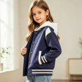 thumbnail image 5 of Varsity Jackets White Contrast Shoulder Striped Rib Cuff Baseball Coat Dual Side Pockets School Trip Family Holiday Portrait Toddler Outerwear, 5 of 6