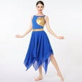 thumbnail image 3 of IDOPIP Women's Lyrical Dance Costume Sleeveless Cutout Metallic Patchwork Lyrical Dress M Blue, 3 of 7