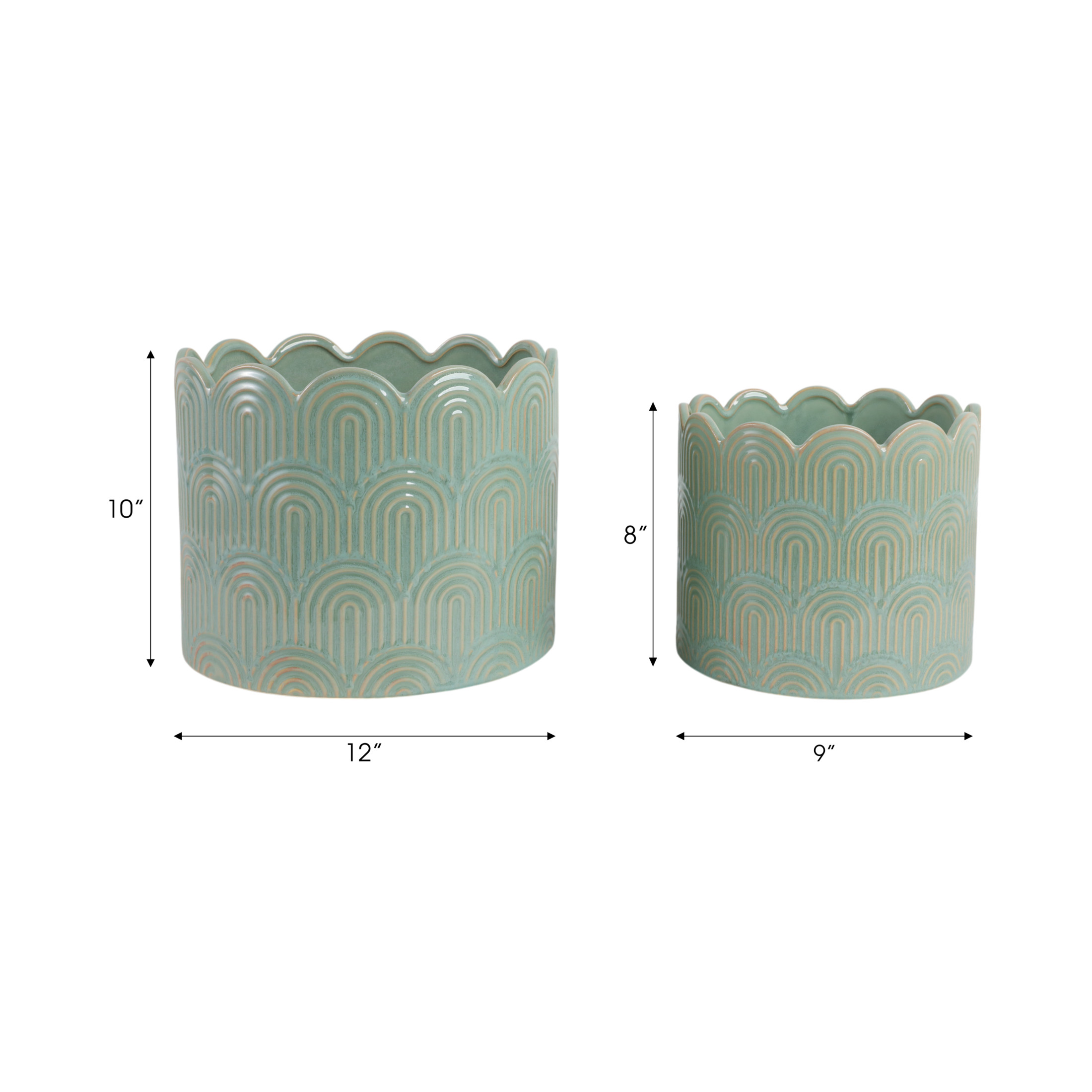 Ceramic Flower Pots and Planters for Home Decor - Indoor or Outdoor Plant Pots for Succulents, Herbs, and Orchids - Decorative Pots for Living Room, Bedroom, or Office Set of 2 - 10", 8" Green