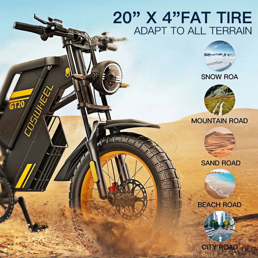 COSWHEEL GT20 PRO Electric Bike 3000W Dual Motor 40Ah Battery 20" All-Terrain Tires 31MPH Top Speed for Adult Ebike