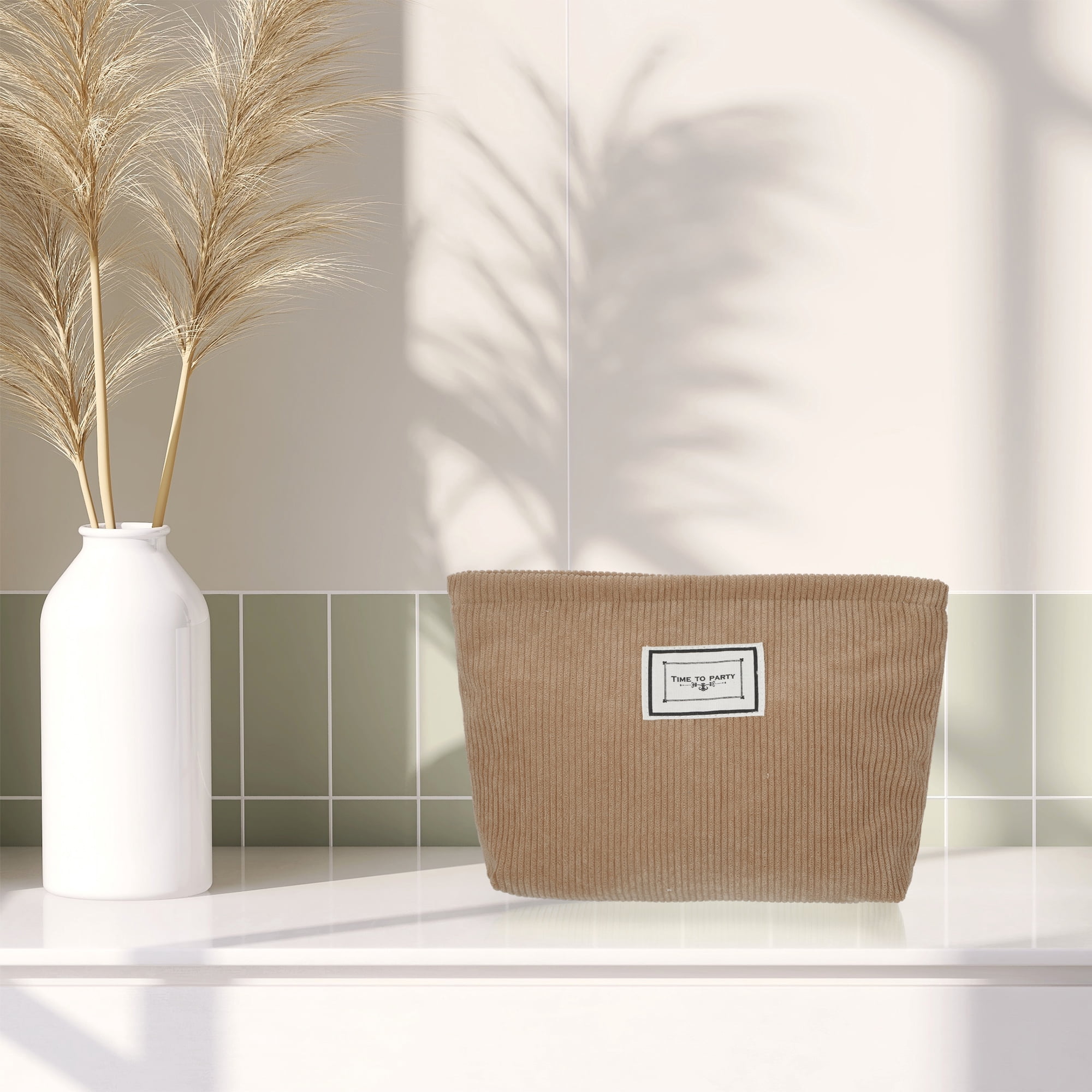 Unique Bargains Women Corduroy Makeup Bags Corduroy Cosmetic Bag Zipper Makeup Pouch Brown