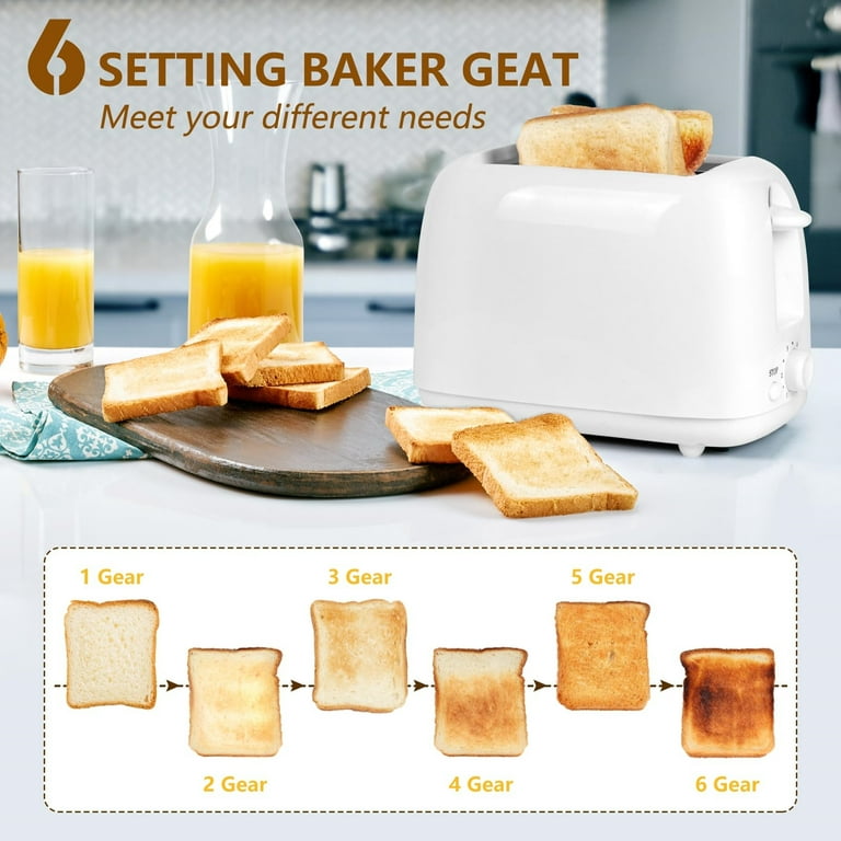 NIKLEMON Toaster 2 Slice, Small Compact Plastic Toaster with 6 Browning  Levels and Defrost, Reheat and Cancel 3 Functions, Removable Crumb Tray,  Under