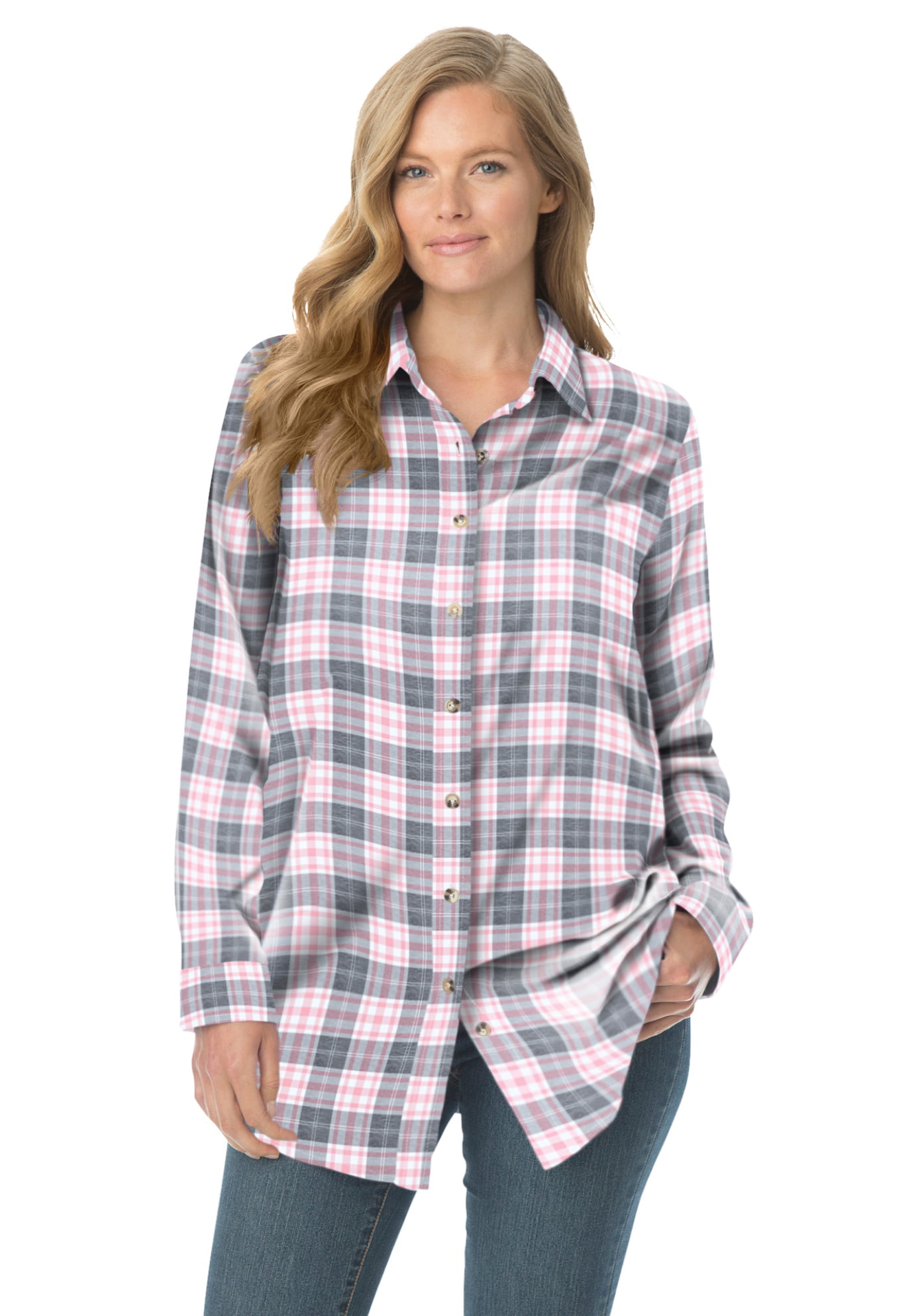 Woman Within Women's Plus Size Classic Flannel Shirt 