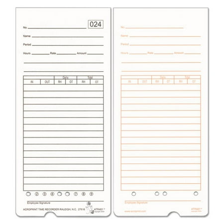1PACK Acroprint Time Card for ATR480 Totalizing Electronic Time Clock, 7 1/2 x 3.35, 50 per pack