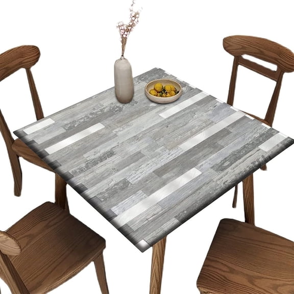 Wood Grain Elastic Edged Square Tablecloth, Vintage Grey Waterproof Wipeable Table Cover, for Indoor Holiday Family Banquet and Outdoor Patio Use, Fit for 34'''' x 34''''Square Table