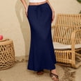thumbnail image 2 of Yucgh Women's Solid Color Fishtail Split Skirt with Elastic Waist & Side Pockets, Swing Maxi Skirt, Casual Linen Blend Beach Skirt for Summer,Navy,L, 2 of 7