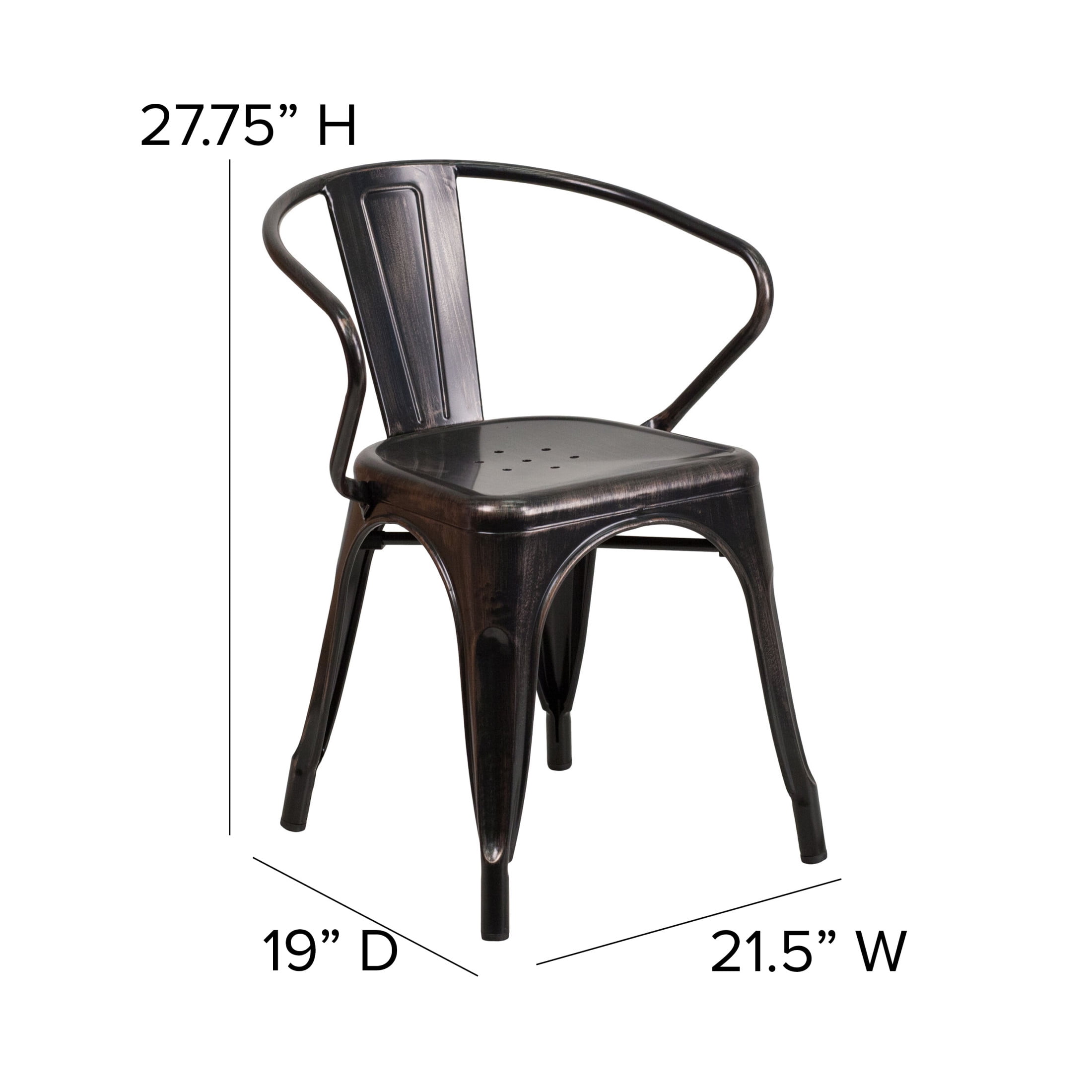 Flash Furniture Luna Commercial Grade Black-Antique Gold Metal Indoor-Outdoor Chair with Arms
