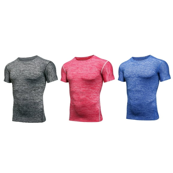Youthup Men's Solid Color Round Neck Tight-Fitting Quick-Dry Short Sleeve T-Shirt(3-piece set)
