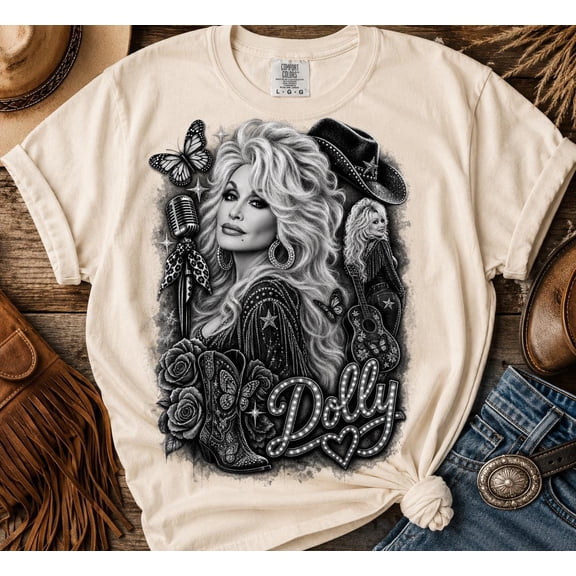 Country Music Legend Graphic Tee Dolly Inspired Country Music Graphic Cream Western Style Top Rhinestone Cowgirl Fashion