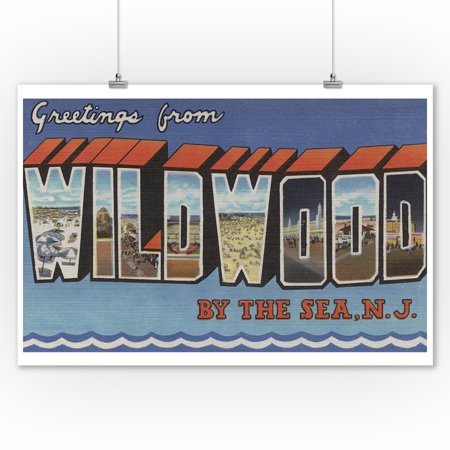 Jersey Letter - Wildwood-By-The-Sea, New Jersey - Large Letter Scenes (9x12 Art Print, Wall Decor Travel Poster)