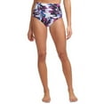 thumbnail image 2 of CALVIN KLEIN Women's Purple Printed Stretch Pleated Lined Bikini Full Coverage UV Protection High Waisted Swimsuit Bottom S, 2 of 2