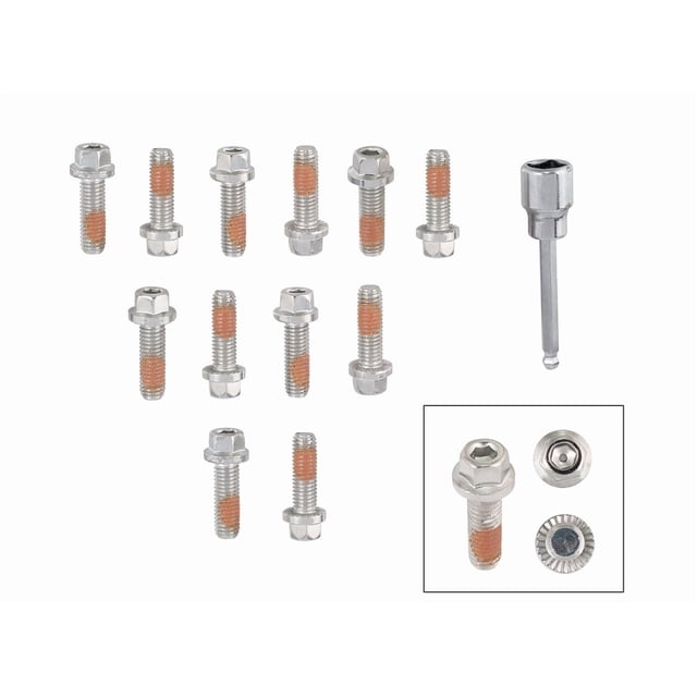 Mr. Gasket Exhaust Header Bolt 2235G HeadLock; For Use With Chevy LS-Series Engines; M8-1.25 Millimeter Thread Size; Standard Bolt; Hex/Socket Head; Polished; Stainless Steel; Set of 12