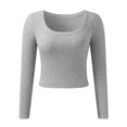 thumbnail image 6 of SNKSDGM Women's Plus Casual Easter Shirts Plus Size Tops for Women Summer Women Long Sleeve Backless Crop Tops Square Neck Bodycon Shirts Cut Out Pullover Streetwear Womens Tops Casual 3/4 Sleeves, 6 of 8