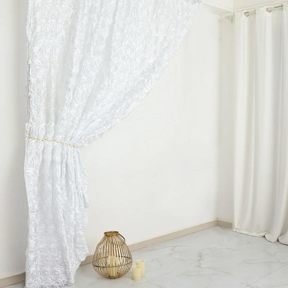 BalsaCircle 8x8 feet White Satin Curtain Rosette Wedding Photography Backdrop Panel Party Events Home Supplies