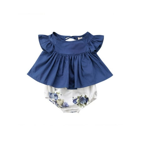 

IZhansean Newborn Infant Kids Baby Girls Floral Tops Dress Shorts Pants Clothes Outfits Blue 12-24 Months