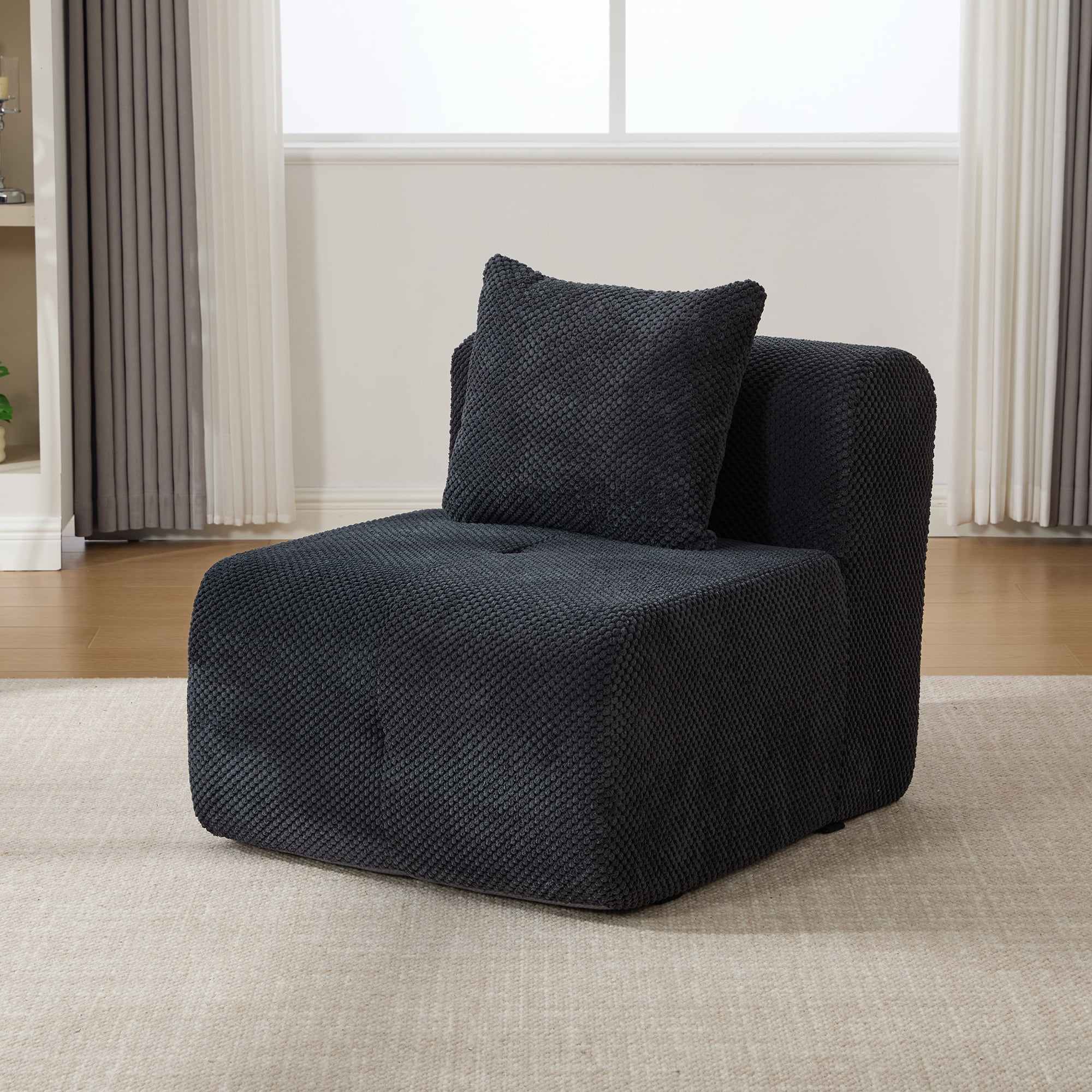 Noble House Kingston 31" Modular Cloud Accent Chair with Ottoman, Modern Fuzzy Sofa Soft Lounger with Footstool, Charcoal