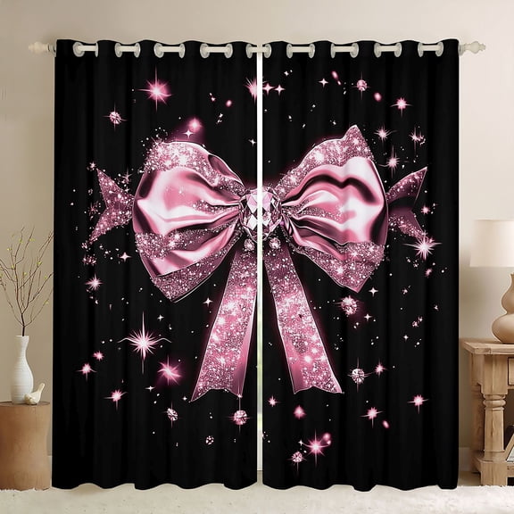 Manfei Bling Crystal Bow Tie Black Out Curtains for Girls Kids,Dreamy Sparkling Bowknot Curtains Pack of 2 (42x63 Each) for Women Teens,Super Cozy Room Decor