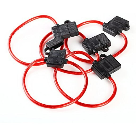 5Pcs 10 Gauge ATC In-Line Fuse Holder w/Covers Autocar Clear Transparent Red Cable