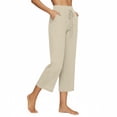 thumbnail image 5 of Inglocry Linen Capri Pants for Women 2026 - Drawstring Wide Leg Elastic Waist Summer Casual Lightweight Cropped Trousers with Pockets Beige M, 5 of 5