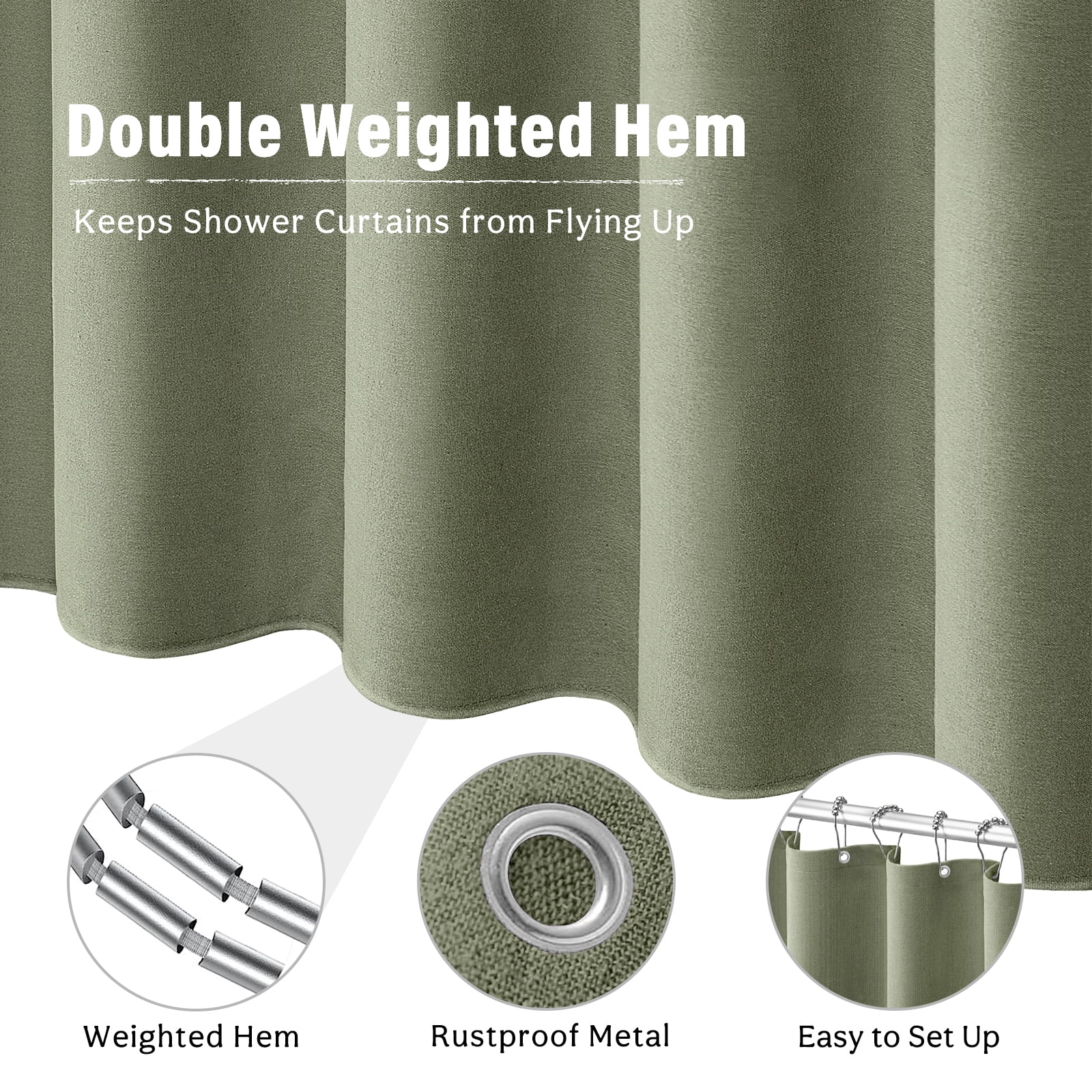 NixiYa Green Linen Shower Curtain Farmhouse Heavy Duty Fabric Shower Curtain for Bathroom,72"x72"