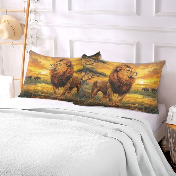 Pillow Case Plush Pillow Lion Standing in Sunset Case standard size/King size/Queen size Bed Pillow Pillowcases
