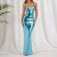 thumbnail image 2 of IWRICH Women's Sleeveless Backless Maxi Dress Shiny Spaghetti Strap Bodycon Maxi Dresses Glitter Metallic Dress Sky Blue M, 2 of 6