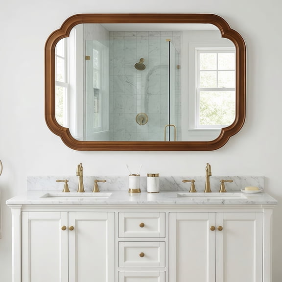 Jopath 24"x 36" Solid Wood Frame Four Rounded Corner Decorative Mirror for Bedroom Bathroom Living Room Entryway Black Walnut Color